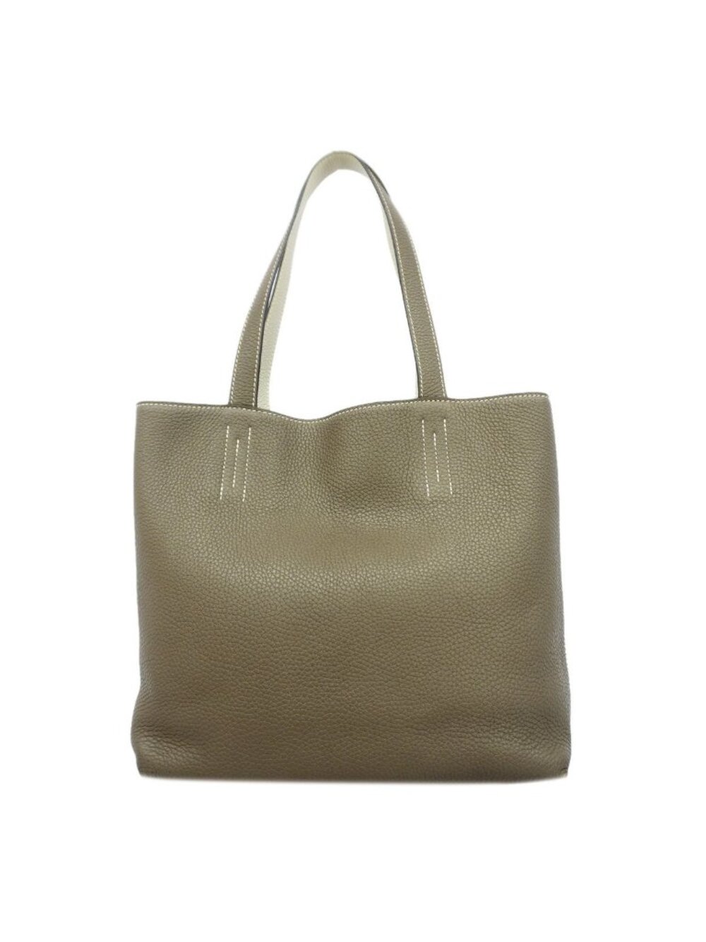 Hermes Tote Bag Double Sens 28 Taurillon Clemence Etoupe Blue Pale